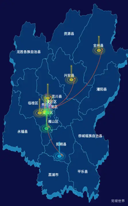 echarts桂林市地区地图飞线图
